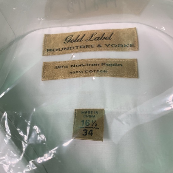 Roundtree &Yorke Gold Label French cuff white tuxedo shirt 16.5-34 nwt - Picture 2 of 6